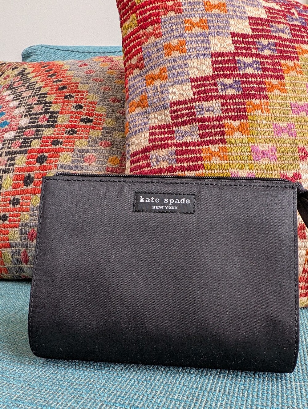 Kate Spade New York Black Nylon Cosmetic Pouch Travel Makeup Bag Clutch